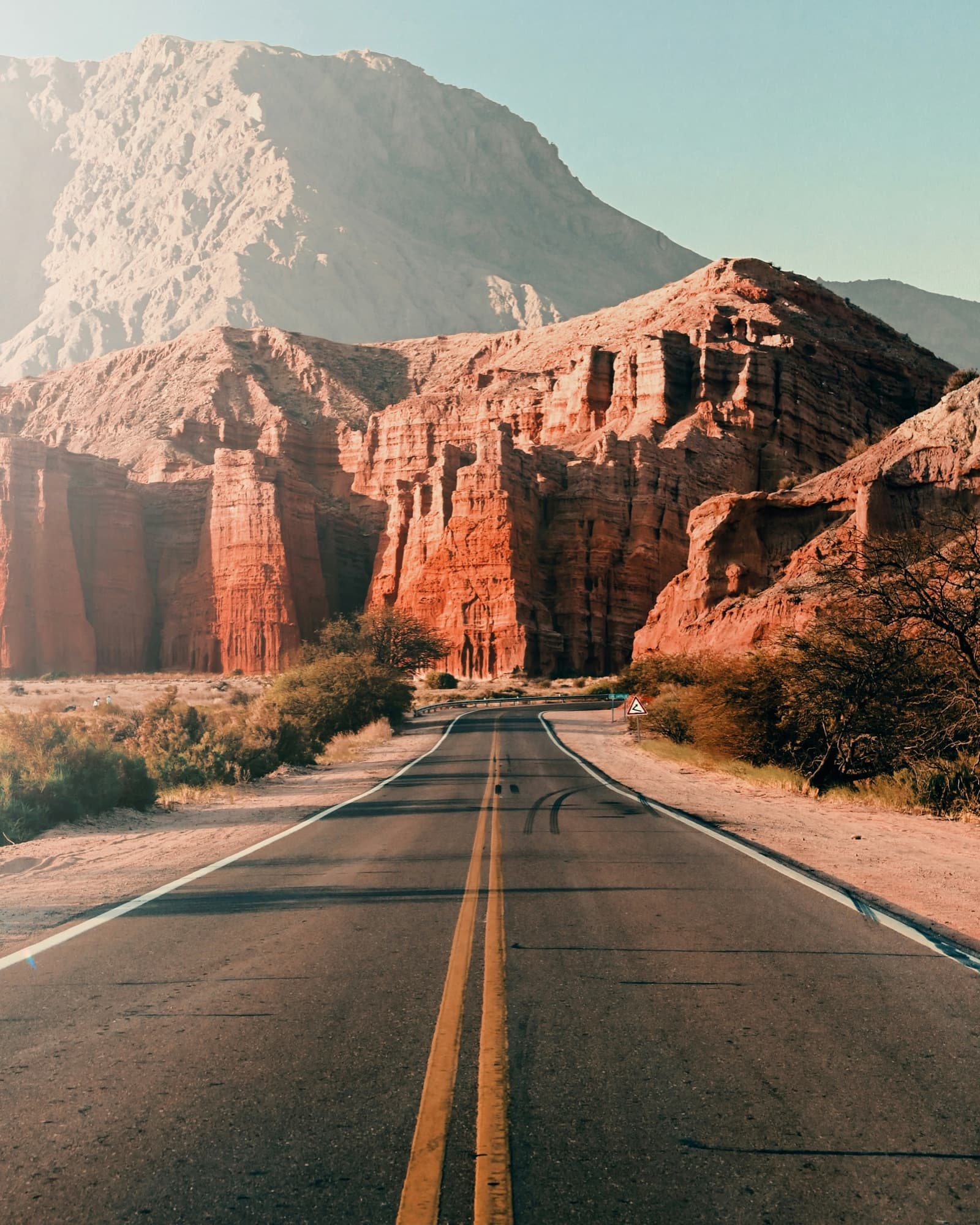 A road through the red rock of Quebrada de las Conchas